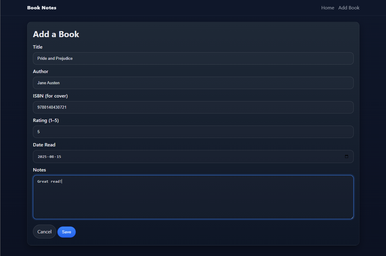 Book Notes Ui 📚 Book Notes – Full-Stack CRUD App | backend-api-projects